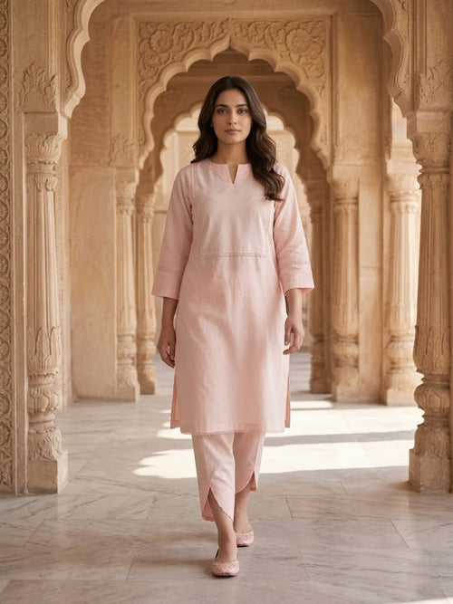 Blush pink kurta and trouser set by Shayra