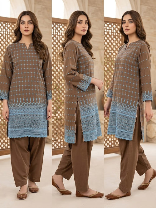 Brown chikankari kurta and trouser set by Shayra — alternate view